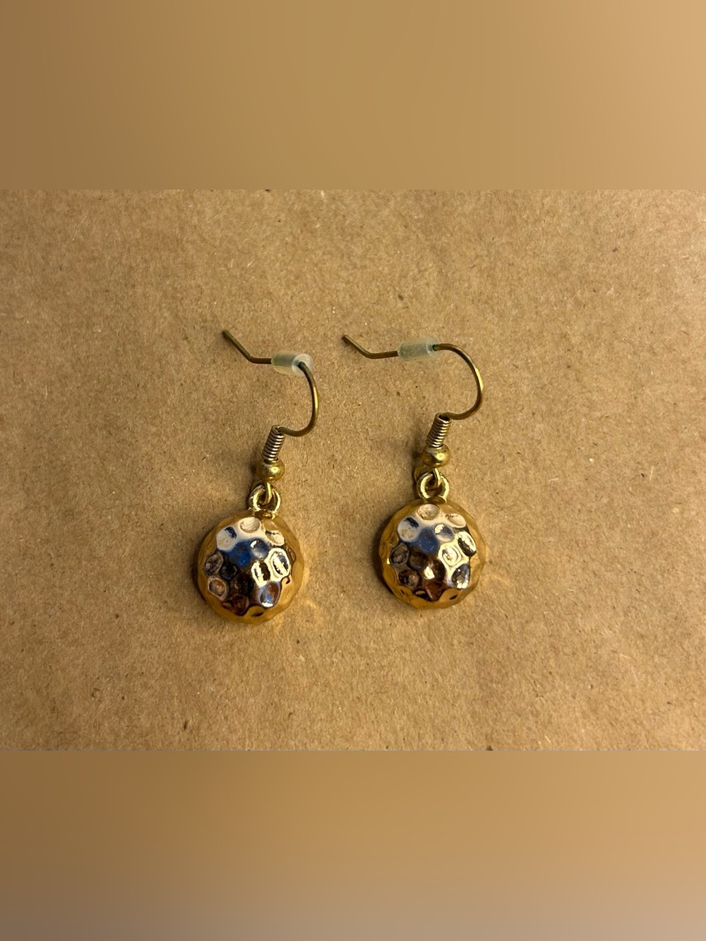 Hammered Orb Gold Toned Drop Earrings
